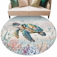 thumbnail image 2 of Sea Turtles Round Living Room Rugs 6 ft, Marine Life Corals Shell Starfish Ocean Summer Washable Area Rug with Non-Slip Sturdy Edge Binding Round Carpet for Kitchen Office Bedroom, 2 of 9