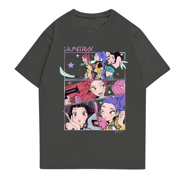 Pop cazadora para niña Graphic Round-Neck Short Sleeve T Shirt For Kids Youth Fashion Tee With Cartoon Print Design Soft Blend Top For Children (Dark Gray)