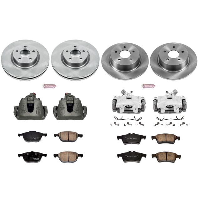 PowerStop Front and Rear Stock Replacement Brake Pad and Rotor Kit with Calipers Fits: FORD Select Models KCOE6477
