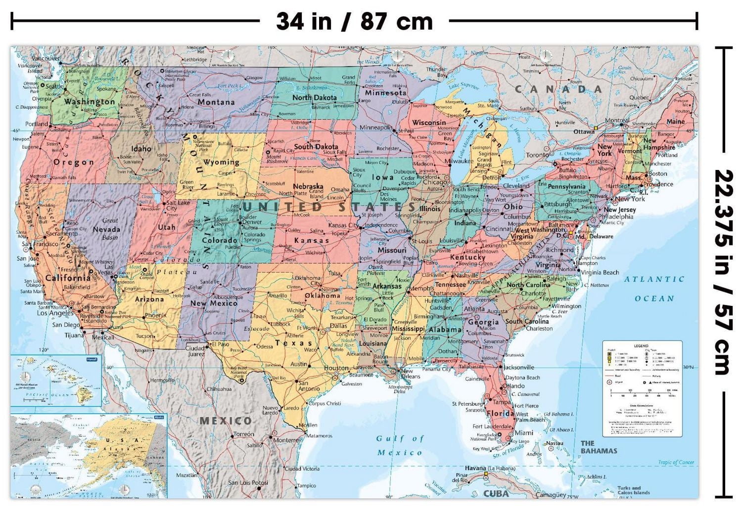 USA Map 2023 Wall Poster, 22.375" x 34"