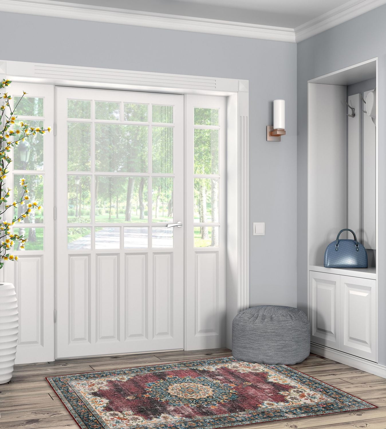 Bryant 3' x 5' Washable Accent Rug, Ivory and Burgundy