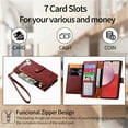 thumbnail image 6 of For Samsung Galaxy A14 Leather Phone Case Wallet Zipper Pocket Pouch Folio Flip Cover Kickstand, Multi Anti-theft Card Holder Cash Slot, Double Magnetic Buckle, Wrist Lanyard,Red, 6 of 12