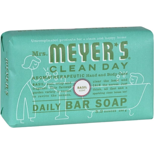 Meyers Bar Soap, Basil 5.3 oz (Pack of 4)