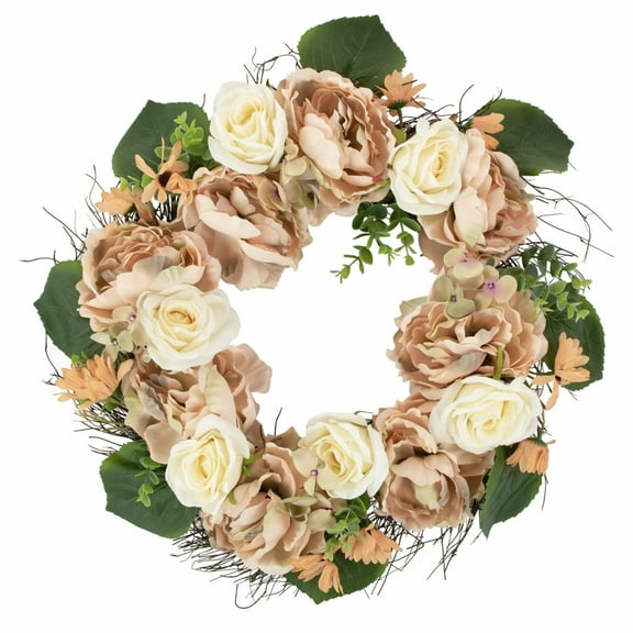 Northlight Peach and White Floral Fall Harvest Artificial Wreath 22-Inch