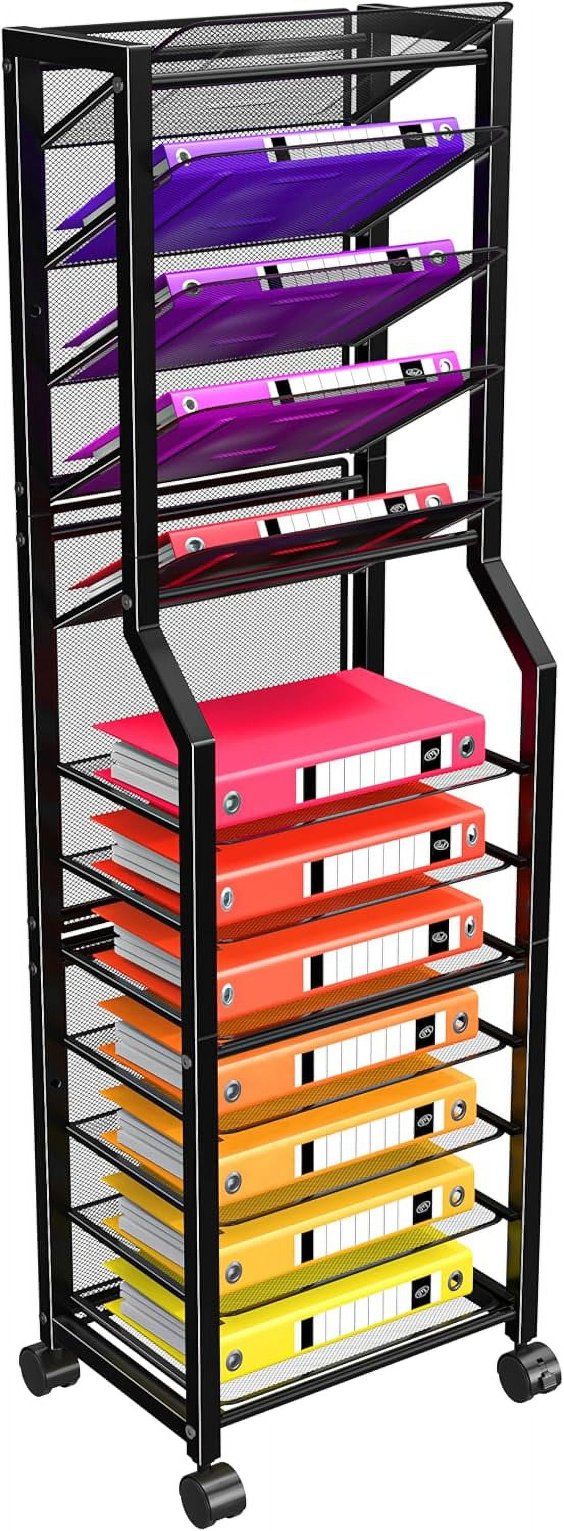 12-Tier Rolling File Cart with Sliding Trays, Metal Mesh Organizer for Office , Black