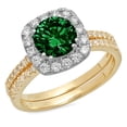 thumbnail image 2 of 1.58 ct Brilliant Round Cut Simulated Emerald 14k Yellow/White Gold(multi tone) Halo Solitaire with Accents Bridal Set SZ 4.5, 2 of 5