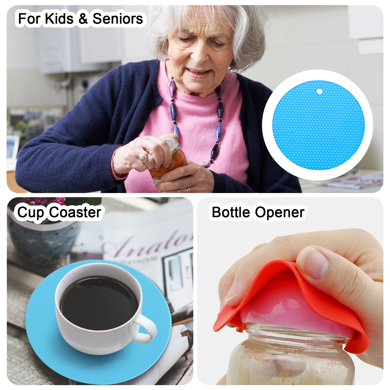 Unique Bargains Non-Slip Silicone Jar Opener Pads Texture Can Opener Blue