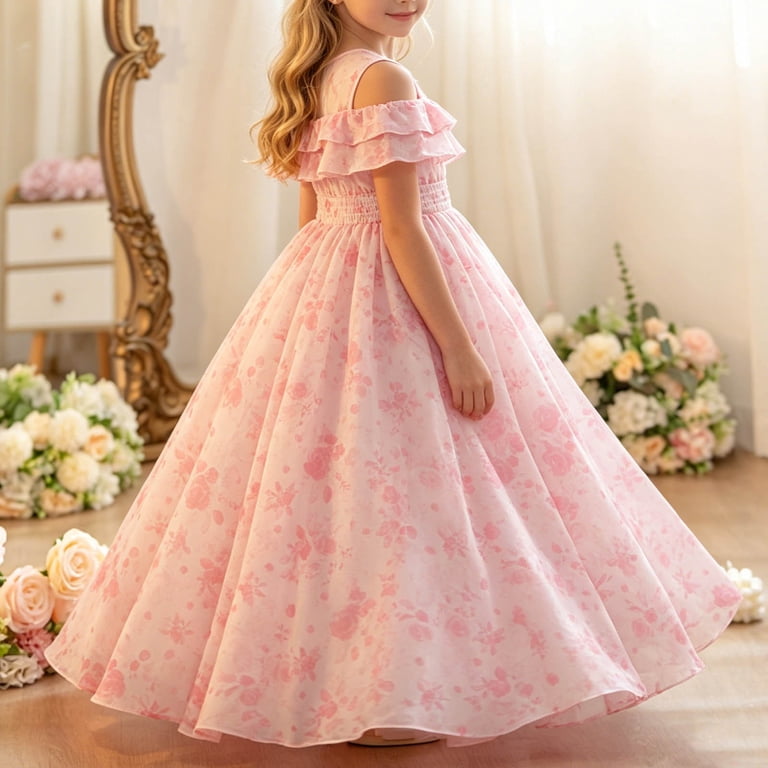 size 7 princess dress Cethrio Girls Birthday Princess Dress- Mesh Short Sleeve Bow Tie Pageant Dresses Red Size 7-8t
