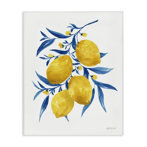Stupell Industries Blue Leaf Lemons Food & Beverage Painting Wrapped Canvas Art Print Wall Art, 16 x 20