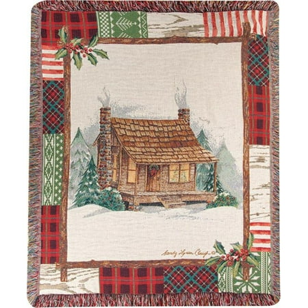 - Christmas Cabin Patchwork Border Throw Blanket 60 X 50