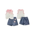 thumbnail image 2 of BemeyourBBs Toddler Baby Girl Summer Clothes Kids Baby Girl 2 Piece Cherry Denim Outfits Cherry Decor Lapel V-Neck Tank Vest Tops Jeans Denim Shorts Skirt Skorts Set, 2 of 9
