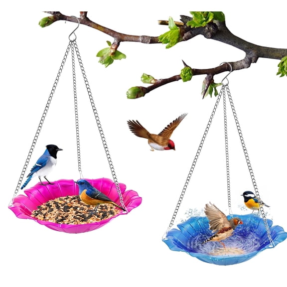 cyrico 2 Pack Hanging Bird Bath for Outdoors, 11 Inch Metal Bird Feeder Water Bowl, Sunflower Shape Hanging Birdbaths Feeder with Stainless Steel Chains for Outside Garden Yard Patio