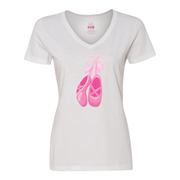 Inktastic Ballet Shoes, Ballet Slippers, Ballet Dance - Pink Women's V-Neck T-Shirt