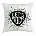 thumbnail image 1 of Rock Music Throw Pillow Cushion Cover, Lets Rock Quote Monochrome Arrangement Hipster Lined Design Dotted Pattern, Decorative Square Accent Pillow Case, 24 X 24 Inches, Black White, by Ambesonne, 1 of 2