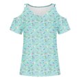 thumbnail image 3 of Tops de Hombro Frío para las Mujeres Floral Impresión Off Hombro Manga Corta V-Cuello Blusa, Top de Verano Casual, 3 of 4