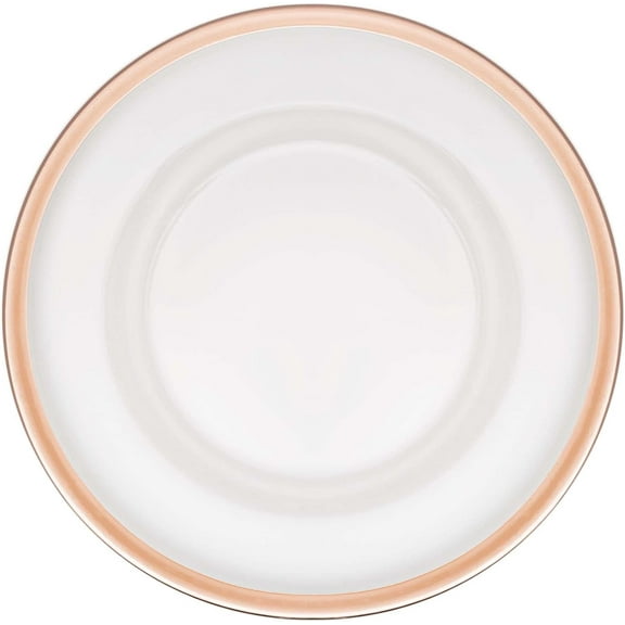 Simply Elegant Metallic Rim Glass Charger Plate | Service Plate for Parties, Dinner, Weddings, Quinceaneras and Events | 13 inch Diameter | Rose Gold - Gloss Finish | Set of 8