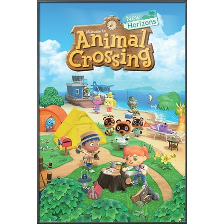 Animal Crossing - Framed Gaming Poster (Beach) (Size: 24" x 36") (Metallic Anthracite Plastic Frame)