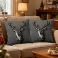 thumbnail image 2 of Embroidered Deer Pillow Cover with Antlers, Grey Textured Fabric and Black White Plaid Detail, Rustic Farmhouse Throw Pillows for Sofa Decor B, 2 of 7