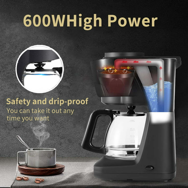 Wovilon Cups Small Coffee Maker, Compact Coffee Machine with Reusable  Filter, Warming Plate and Coffee Pot for Home and Office 