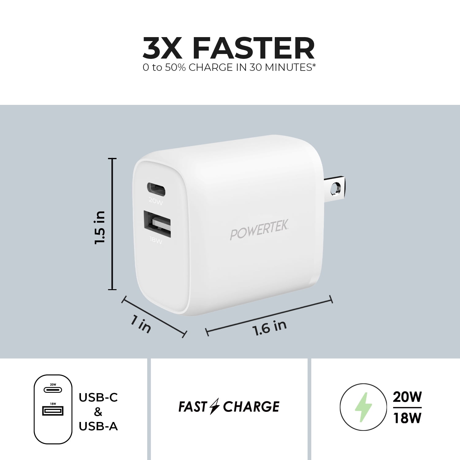 Liquipel Powertek Corduroy 20W Combo Wall Charger - White