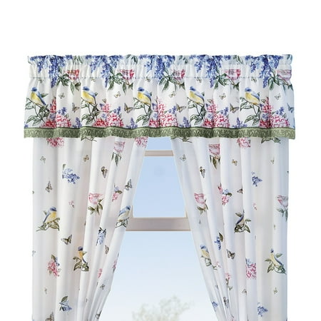 Bird Bliss Floral Butterfly Pink Blue Rod Pocket Window Curtains