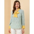 thumbnail image 4 of INSPIRE CHIC Blusa Vintage Con Lazo De Color En Contraste Floral Bohemio Para Mujer Blusas De Mujer Elegantes Azul claro S, 4 of 6