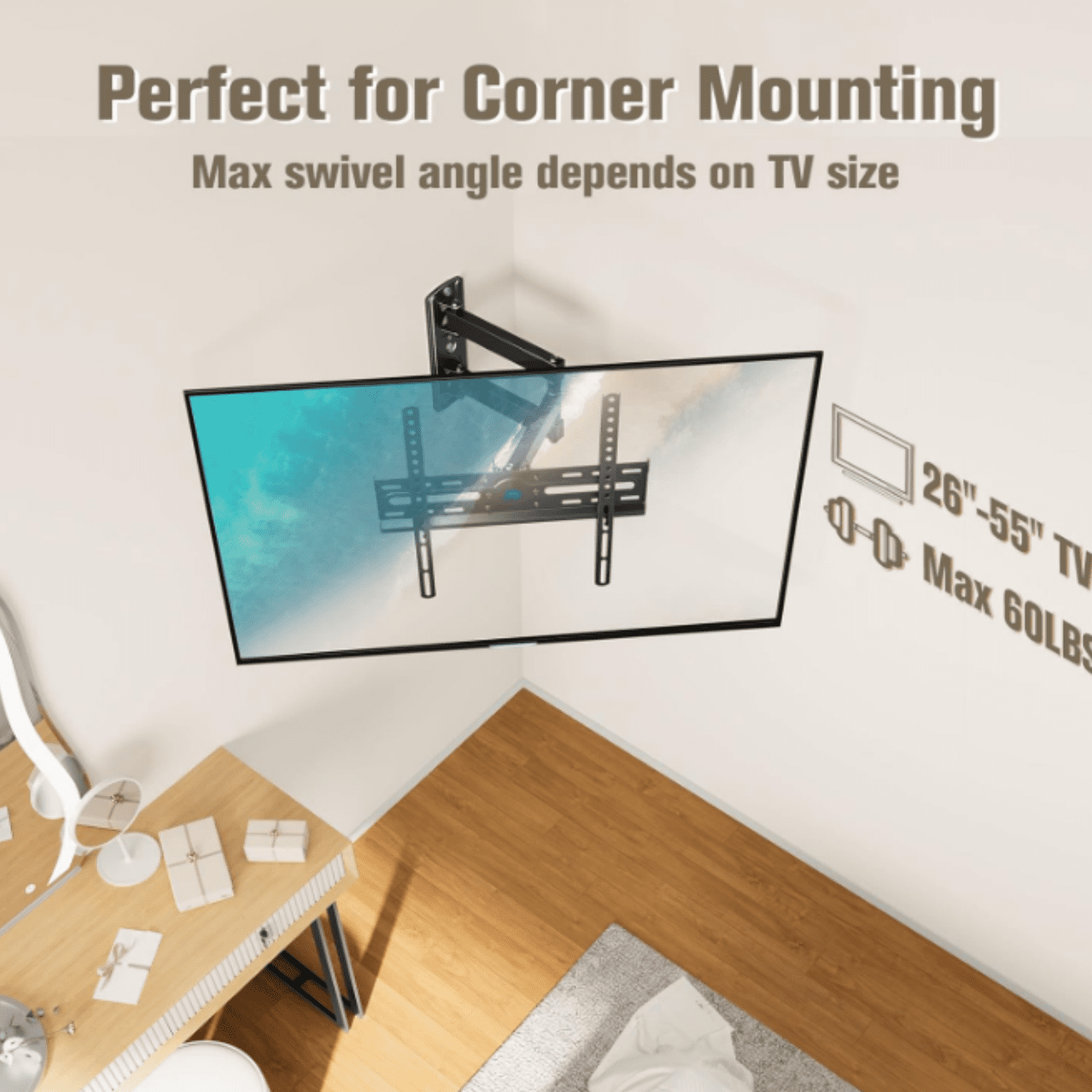 TV Wall Mount Swivel and Tilt for Most 26-55 Inch TV, TV Mount Perfect Center Design, Full Motion TV Mount Bracket with Articulation, up to VESA 400x400mm, 60 lbs, MD2377