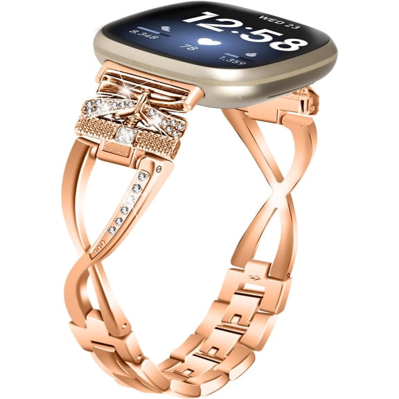 REQO Compatible With Fitbit Versa 4/Versa 3/ Sense 2/Sense Women Bling Metal Bracelet Bands,Shell Metal Band Jewelry Adjustable Bracelet Accessories Wristband Strap