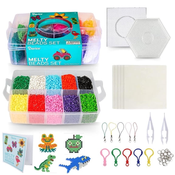 Darice Fuse Beads Kit- 7200 Piece Melty Beads, Arts & Crafts Iron Melting Bead Set for Kids, 11 Colors - Pegboards & Fun Accessories Included for Boys & Girls Ages 6 