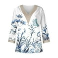 thumbnail image 5 of Hauts à Manches 3/4 pour Femmes Mode Été T-shirt Décontracté à Col en V Imprimé Manches 3/4 pour Femmes en Liquidation, 5 of 5