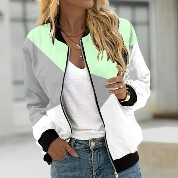 lcziwo Deals and Clearance Bomber Jackets for Women Fashion Lightweight Zip Up Long Sleeve Jacket 2024 Fall Outdoor Windbreaker with Pocket Green,XL