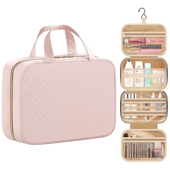 Square Hanging Travel Toiletry Bag - Large Capacity Waterproof Makeup & Toiletry Organizer for Women Men, Portable Travel Essentials with Big Compartment (Light Pink)