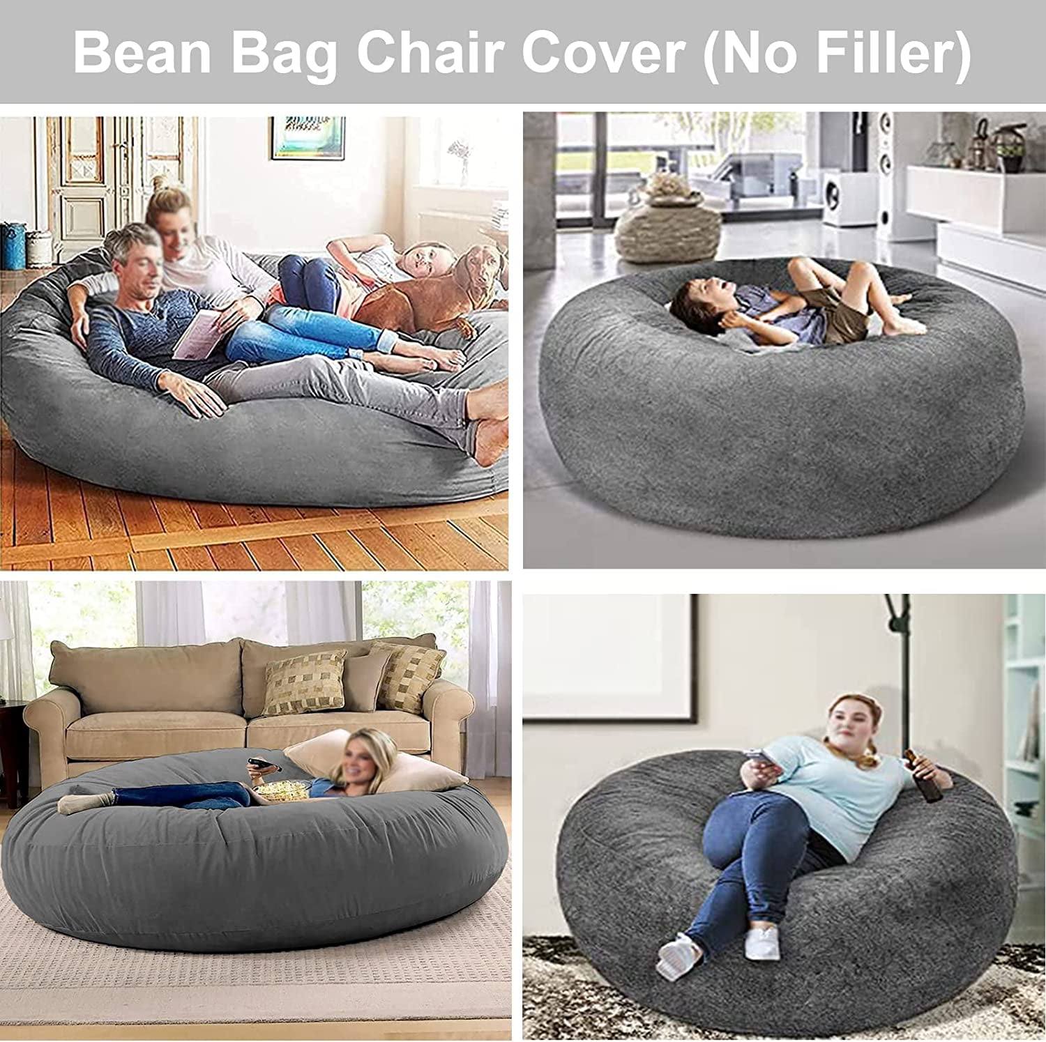 Bean Bag Chairs, Giant Bean Bag Cover, Soft Fluffy Fur Bean Bag Chairs for