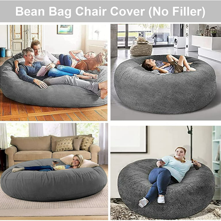 Giant Bean Bag Cover, Soft Velvet Bean Bag Chairs for Adults (Cover ONLY,  NO Filler) 7ft Dark Grey Big Bean Bag Bed Oversized Lazy Couch