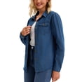 thumbnail image 4 of BLUSA DE MEZCLILLA CHIC INSPIRADA para Mujeres, Camisa de Manga Larga Abullonada con Botones y Bolsillo, Top de Jean Casual para Trabajo, L Azul Oscuro, 4 of 6