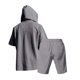 thumbnail image 5 of Conjunto de Pantalones Cortos para Hombre 2 Piezas Outfits Color Sólido Botón Cordón de Lino Camiseta con Capucha Y Pantalones Cortos de Playa, 5 of 9