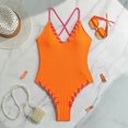 thumbnail image 5 of QHFBli Womens Criss Cross One Piece Swimsuit Contrast Binding Ribbed Bathing Suit, 5 of 6