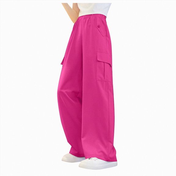 Splozh Girls Cargo Pants Casual Jogger Pants for Girls Streetwear Loose Pants with Pockets Joggers for Toddler Girls,Red,120