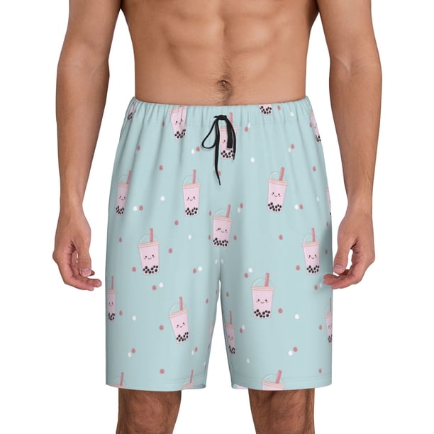 Balery Milk Tea Pantalones cortos de pijama de punto de algodón para hombre con cinturilla y bolsillos-X-Large