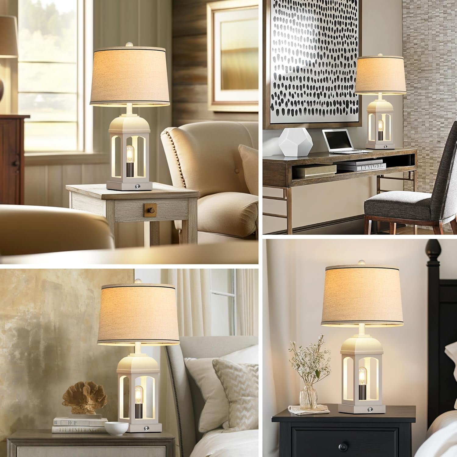 Holaki Table Lamp for Living Room, Farmhouse Lamps Set of 2 with USB A+C and Nightlight, 26" Rustic Bedside Lamps with 3-Way Dimmable, Touch Nightstand Lamp for Bedroom, White