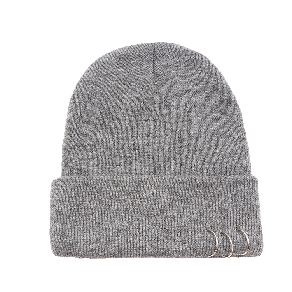 Unisex Metal Ring Knitted Beanie Hat 