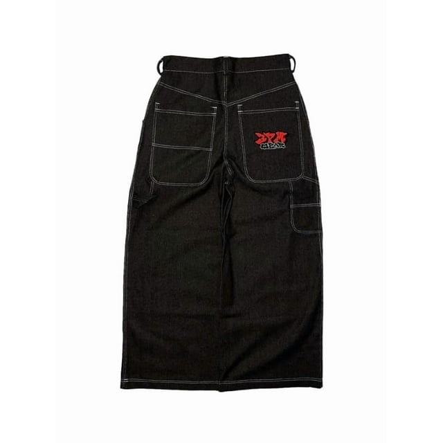 Pantalones vaqueros unisex estilo hip-hop gótico urbano de talle alto y corte holgado con diseños rasgados y bordados for hombre y mujer