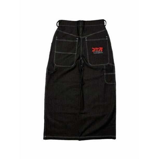 Pantalones vaqueros unisex estilo hip-hop gótico urbano de talle alto y corte holgado con diseños rasgados y bordados for hombre y mujer
