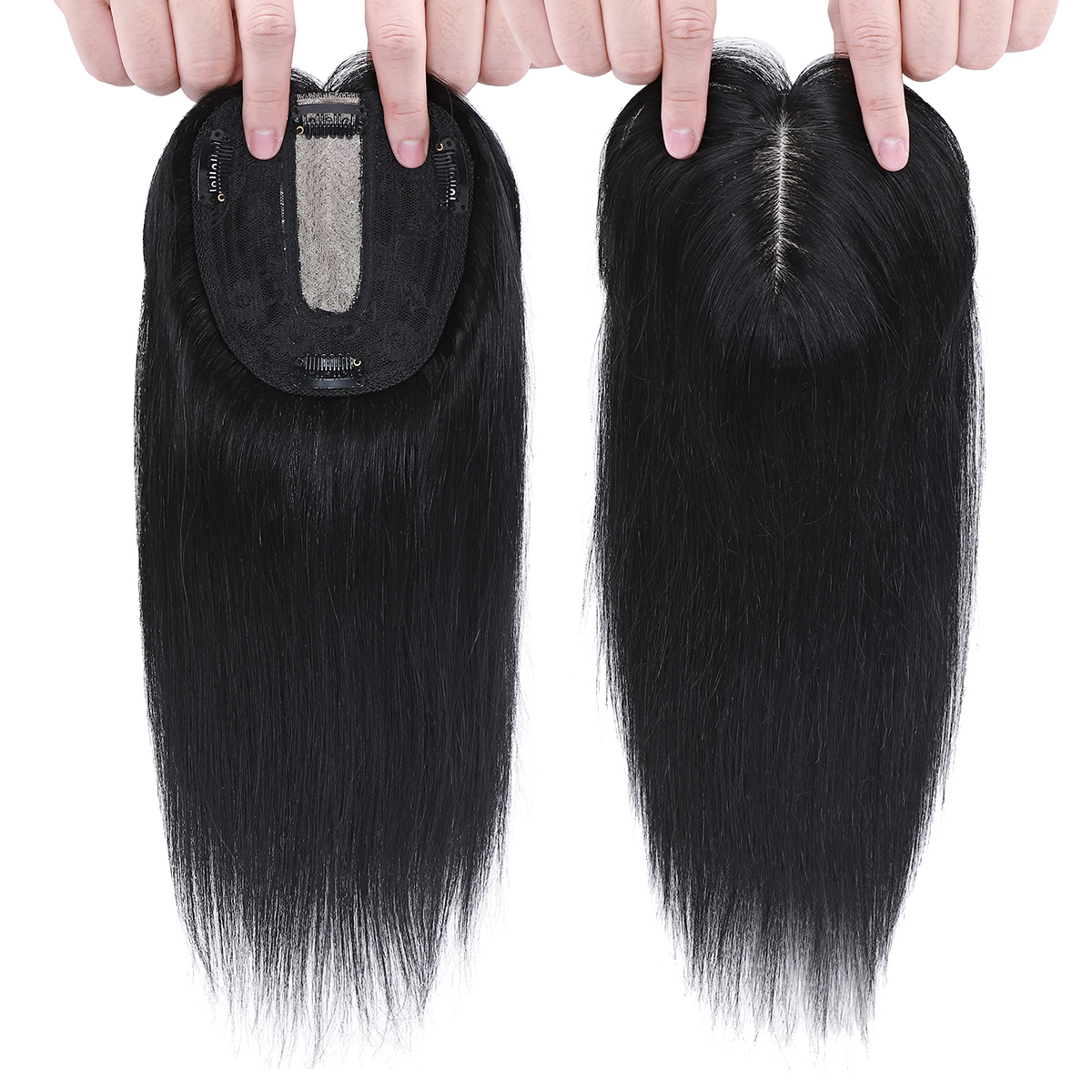 SEGO Clip in Hair Extensions Human Hair Toppers with Bangs 100% Real Human Hair for Thinning/Loss Hair Natural Black Hair Pieces