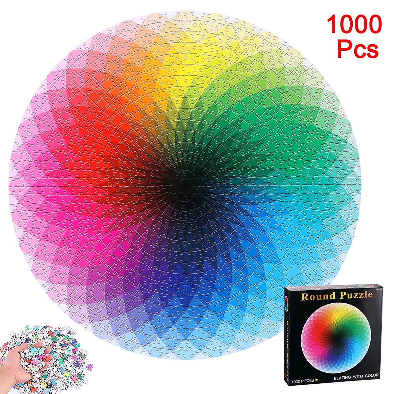 1000 Piece Kids Adults Cardboard Colorful Round Jigsaw Rainbow Puzzles Palette 