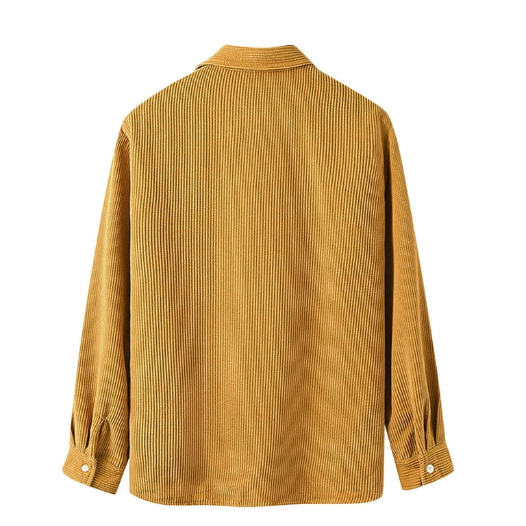 QIPOPIQ Shirts for Men Turndown Long Sleeve New Corduroy