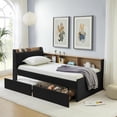 thumbnail image 3 of Barara King Multi-Functional Velvet Twin Daybed with Storage, Wireless Charging Headboard and Drawers with LED Lighting, Black, 3 of 8