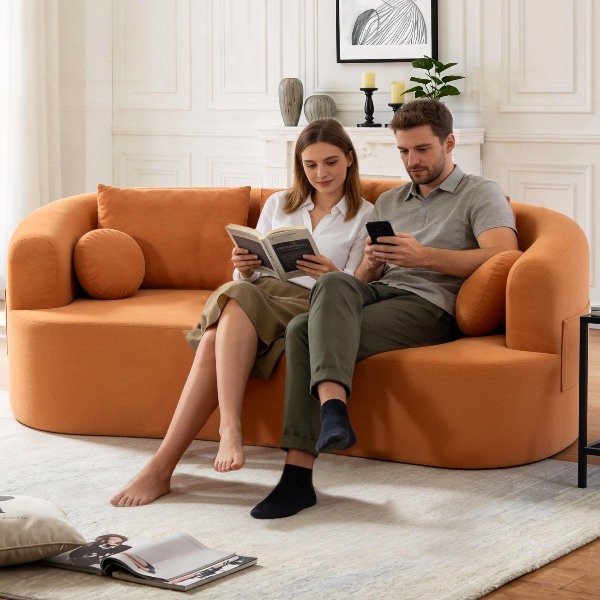 Loveseat Sofa-in-a-Box, 67" Chenille 2-Seater Couch with Deep Seats, 32D High-Resilience Foam, No Assembly Required, for Living Room, Small Space, Orange