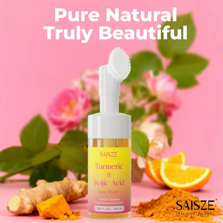 Saisze Turmeric Foaming Face Wash, Kojic Acid Facial Cleanser for
