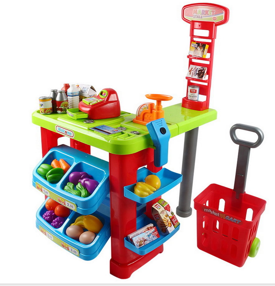 Children's Toy Super Market Cash Register w/ Shopping Cart & Sound PS80B 